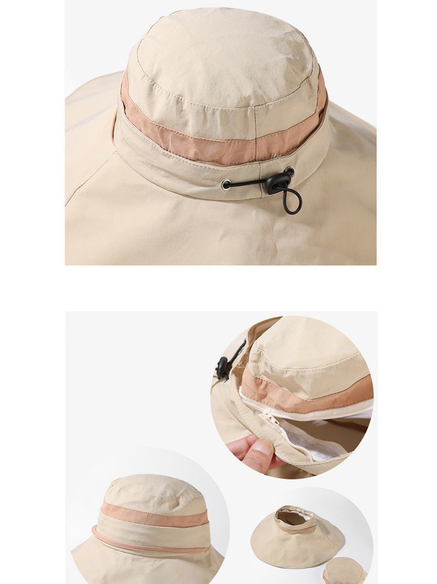 Brim Large Hat Sunproof Casual Stripe Women