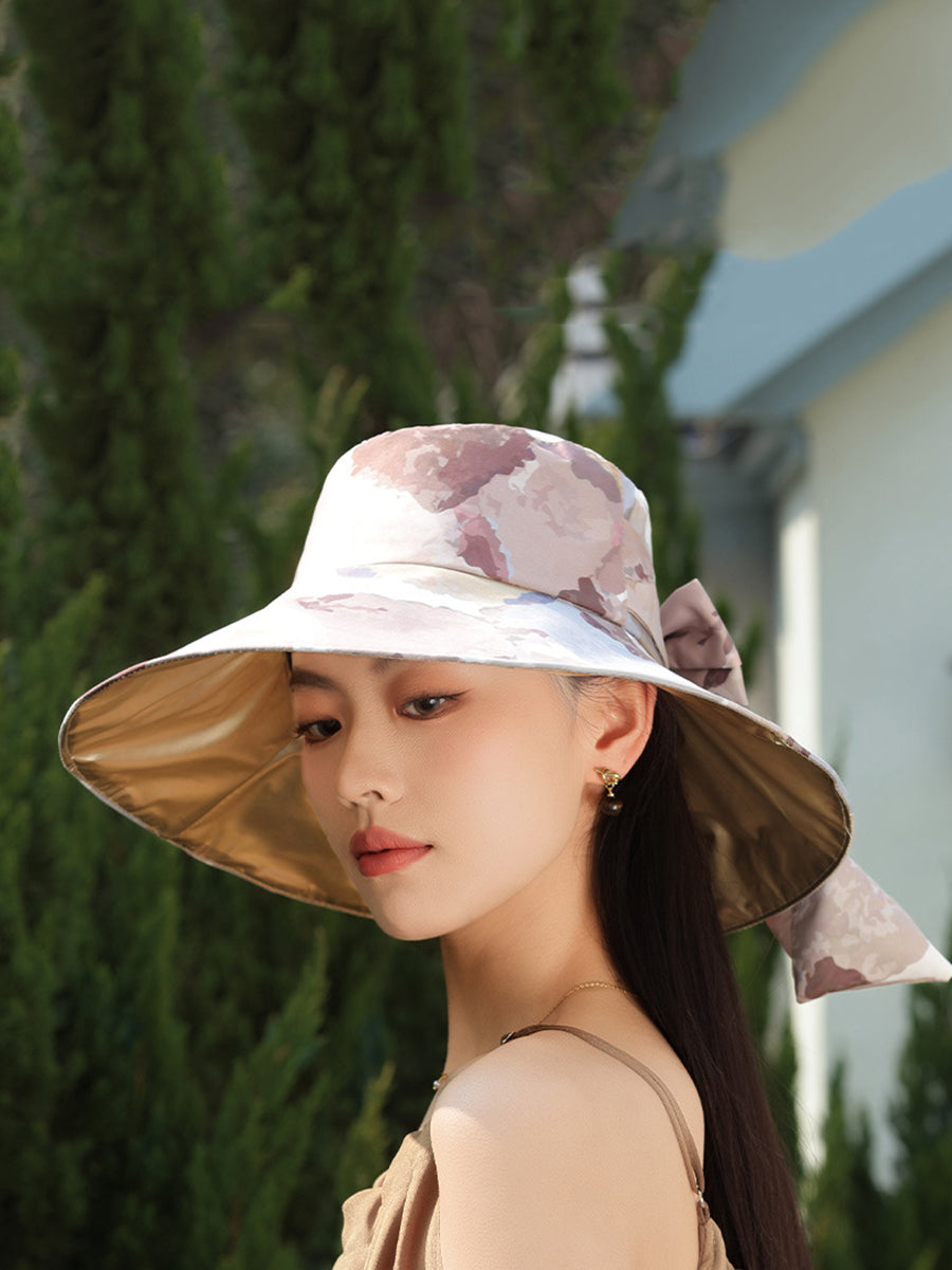 Artsy Colorblock Women Sunproof Hat Bowknot