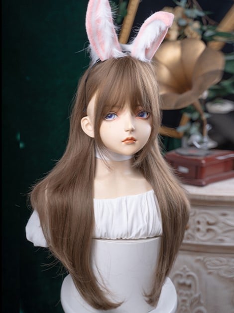 Wig Air Light Brown Bangs Length With 72CM Wavy
