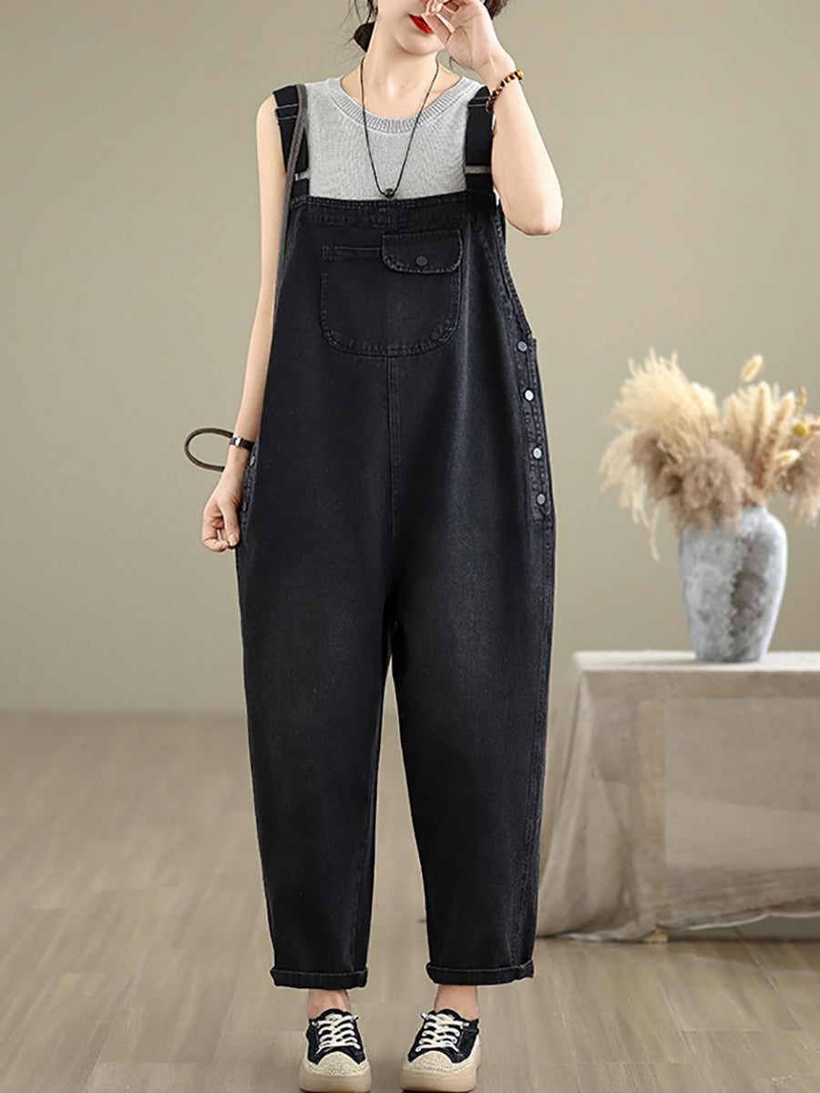 Pure Casual Denim Color Loose Women Jumpsuits Summer