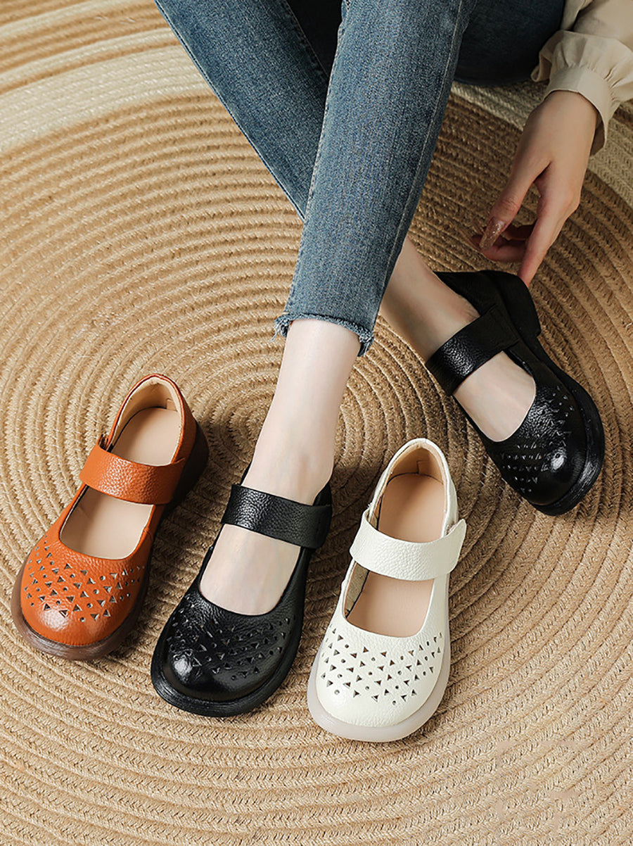 Hollow Summer Leather Out Women Shoes Vintage Platfrom