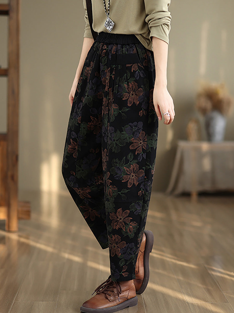 Women Autumn Vintage Flower Cotton Harem Pants AI1038