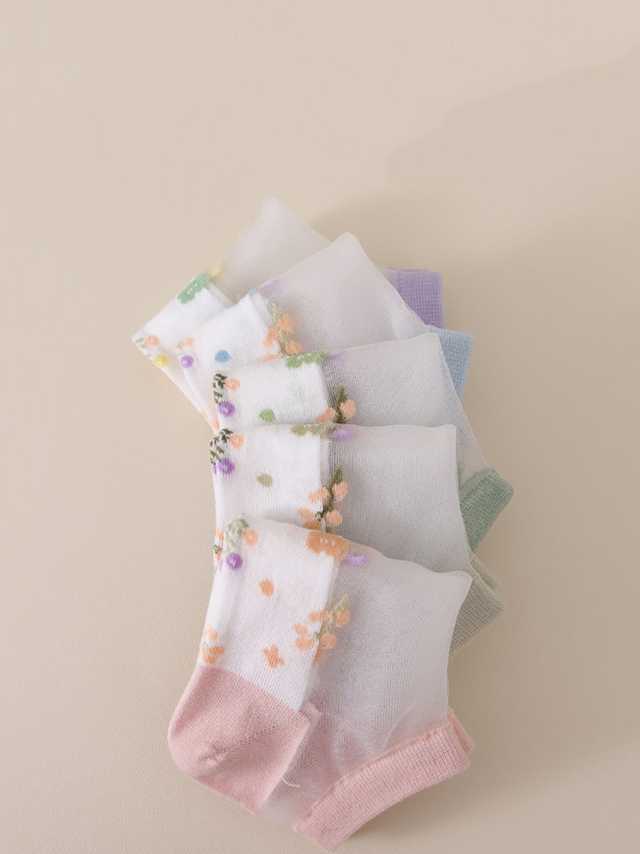 Lot de 5 paires de chaussettes fines en jacquard pour femme OO1033