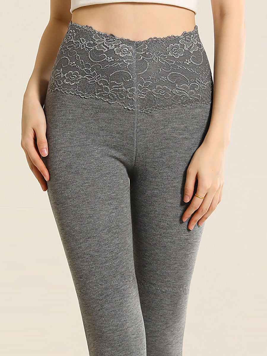 Women Winter Warm High Waist Lace Cashmere Leggings QM010