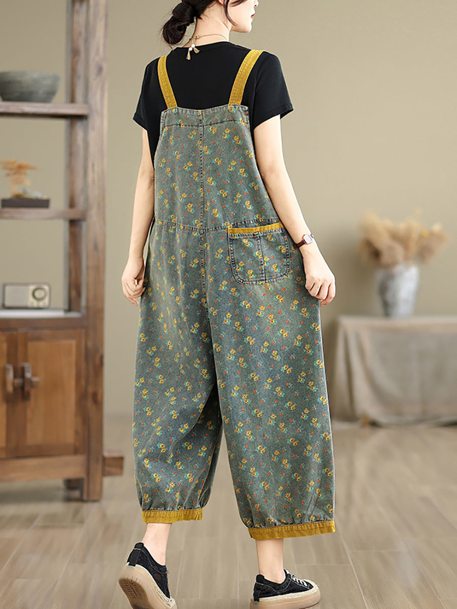 Denim Casual Summer Wide-leg Jumpsuits Floral Women