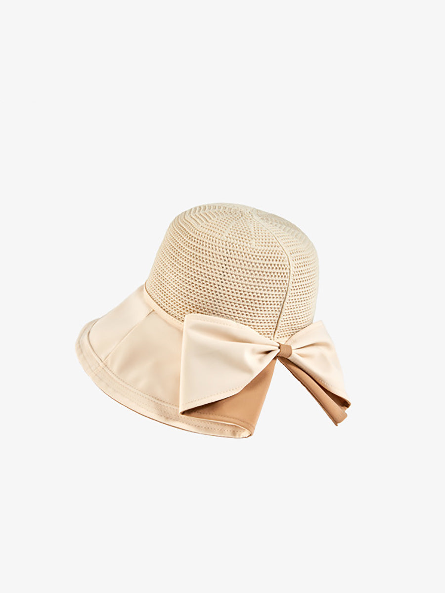 Women Summer Artsy Solid Spliced Bowknot Sunproof Hat CX001