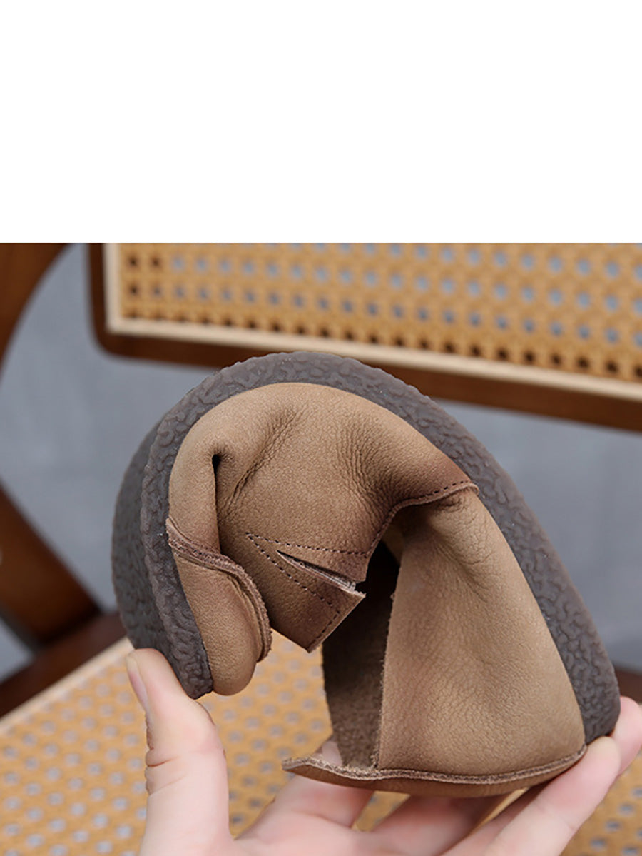 Leather Solid Women Shoes Summer Falt Retro