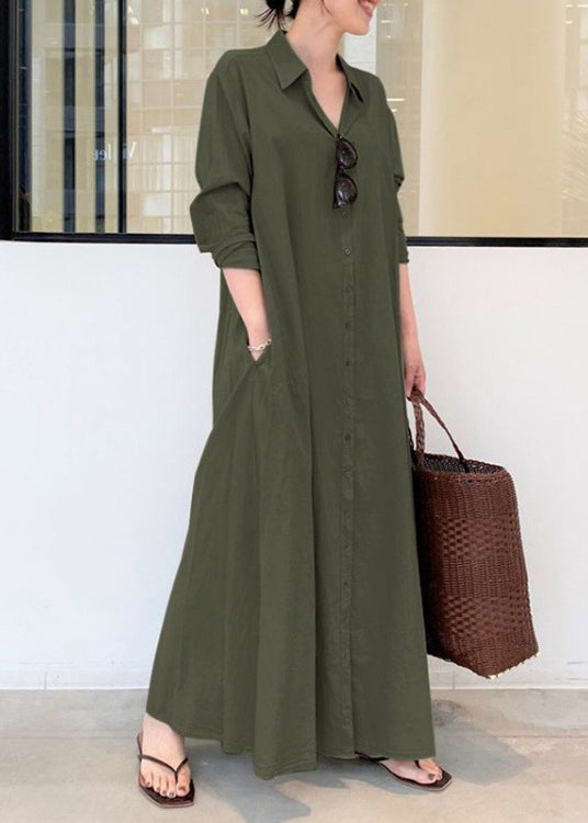 Spring Vintage Robe Dresses Green Army Cotton Oversized