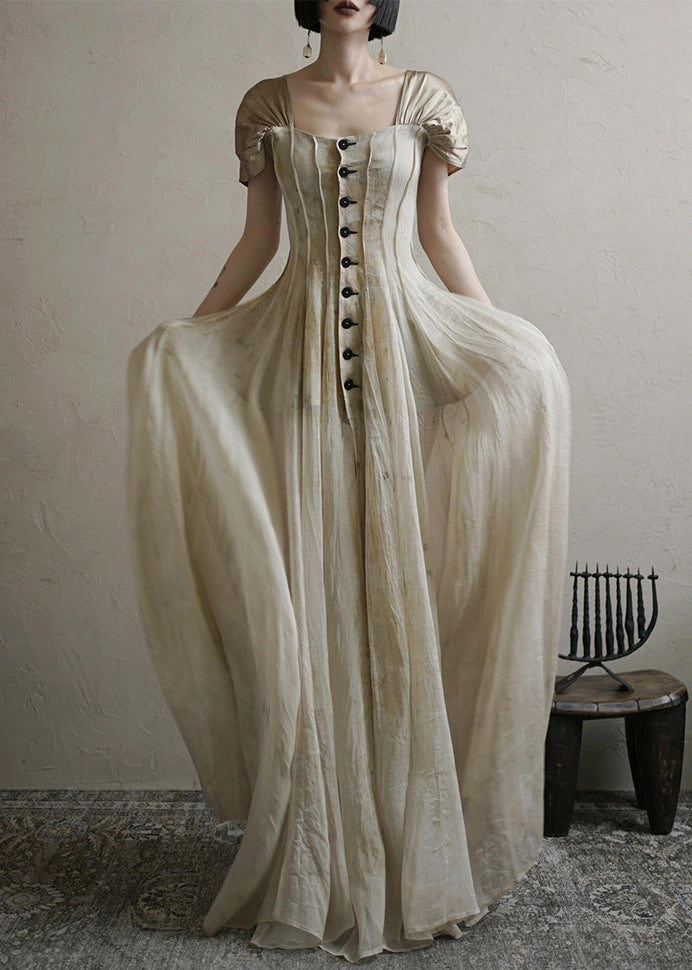 Summer Vintage Collar Square Button Long Dress