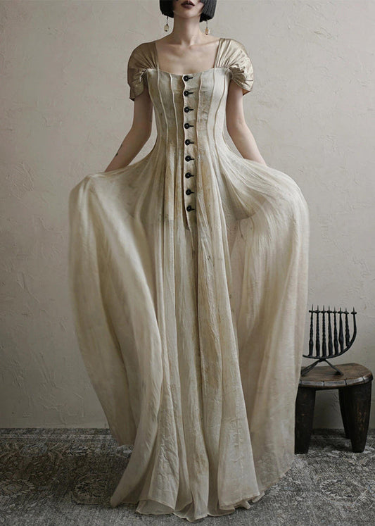 Summer Vintage Collar Square Button Long Dress