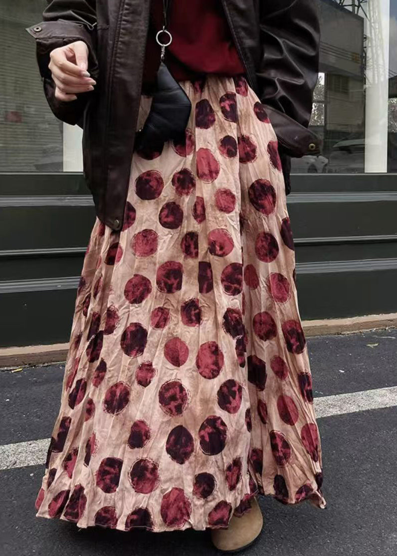 Elastic Waist Summer Print Cotton Pink Skirts