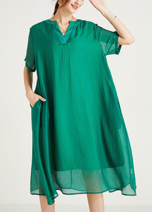 Dresses Cotton Plus Neck Green V Summer Women Size