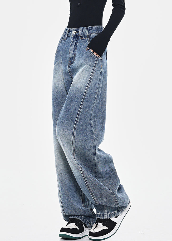 High Waist Pants Patchwork Blue Pockets Spring Denim Fashion