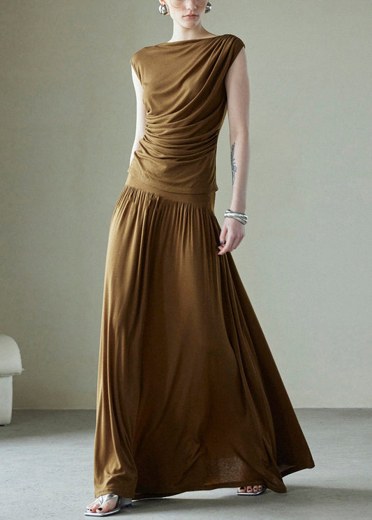 Original Design Two Simple Pieces Set Cotton Wrinkled Brown