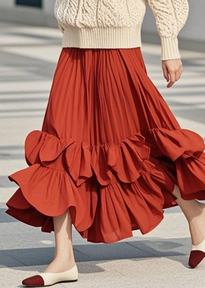 Line DIY Patchwork Red Ruffled Spring A Skirts