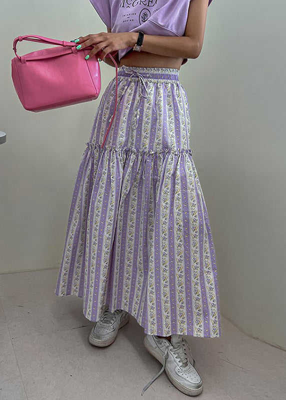 Purple Cotton Skirt Ruffled Print French Spring