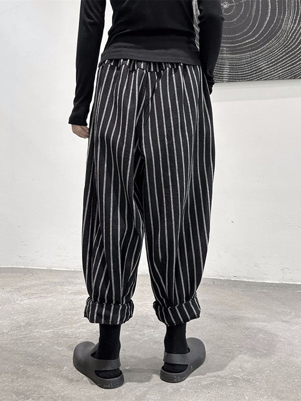 Pants Pattern Split-Joint Cool Striped Harem High-Waisted