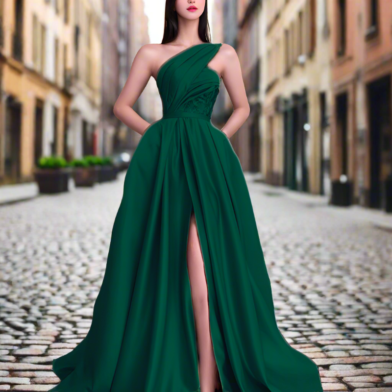 Slim Fit Green Cold Shoulder Side Open Cotton Dress Sleeveless WW1039