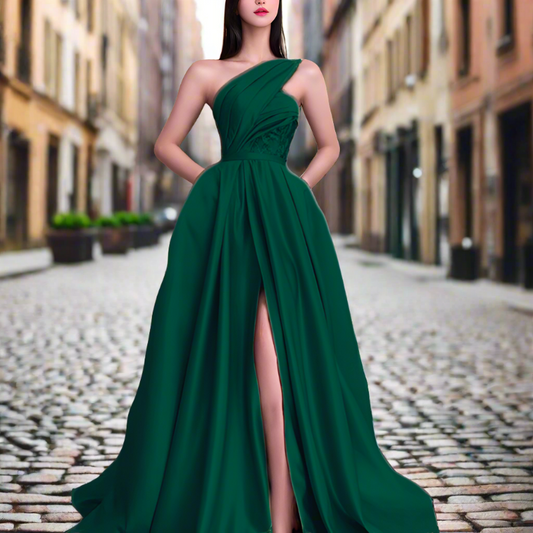 Robe en coton verte coupe slim à épaules dénudées et ouverture latérale sans manches WW1039