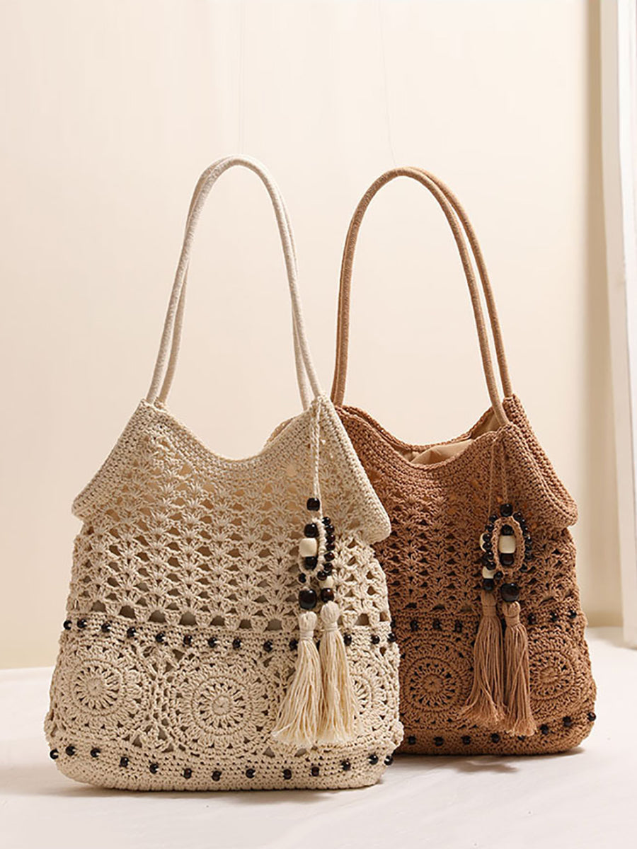 Bag Weave Beach Women Vintage Cotton Shoulder