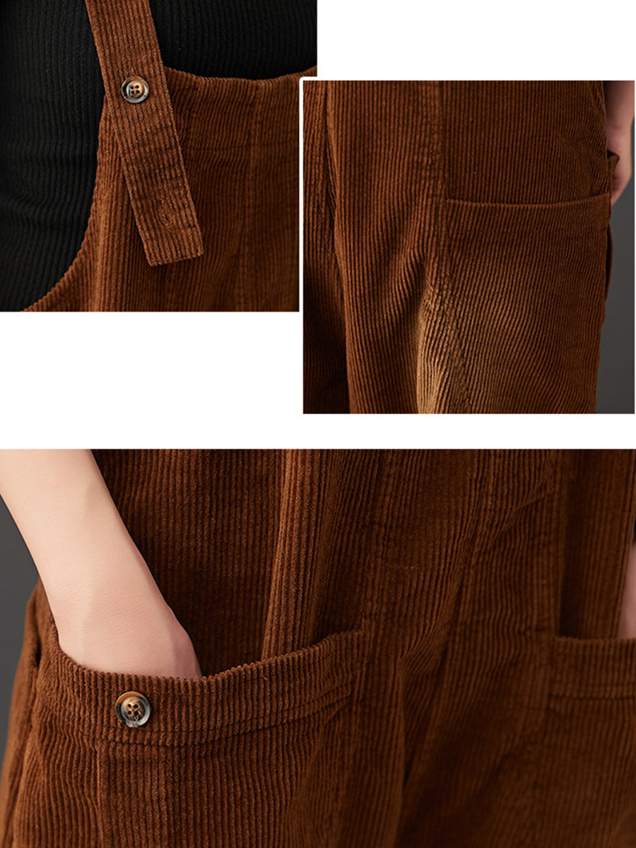 Women Commute Autumn Solid Corduroy Loose Jumpsuits AK1022