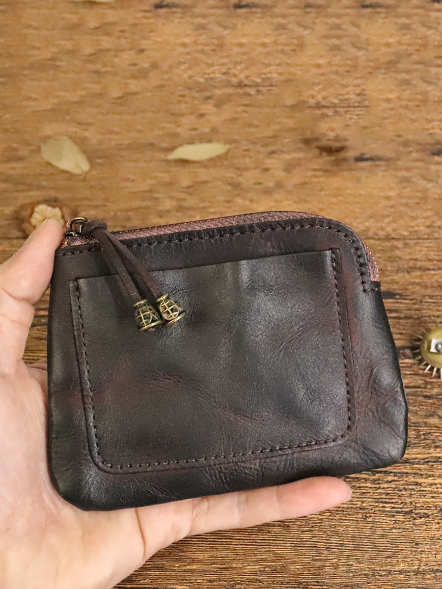 Leather Genuine Women Square Coin Purse Casual