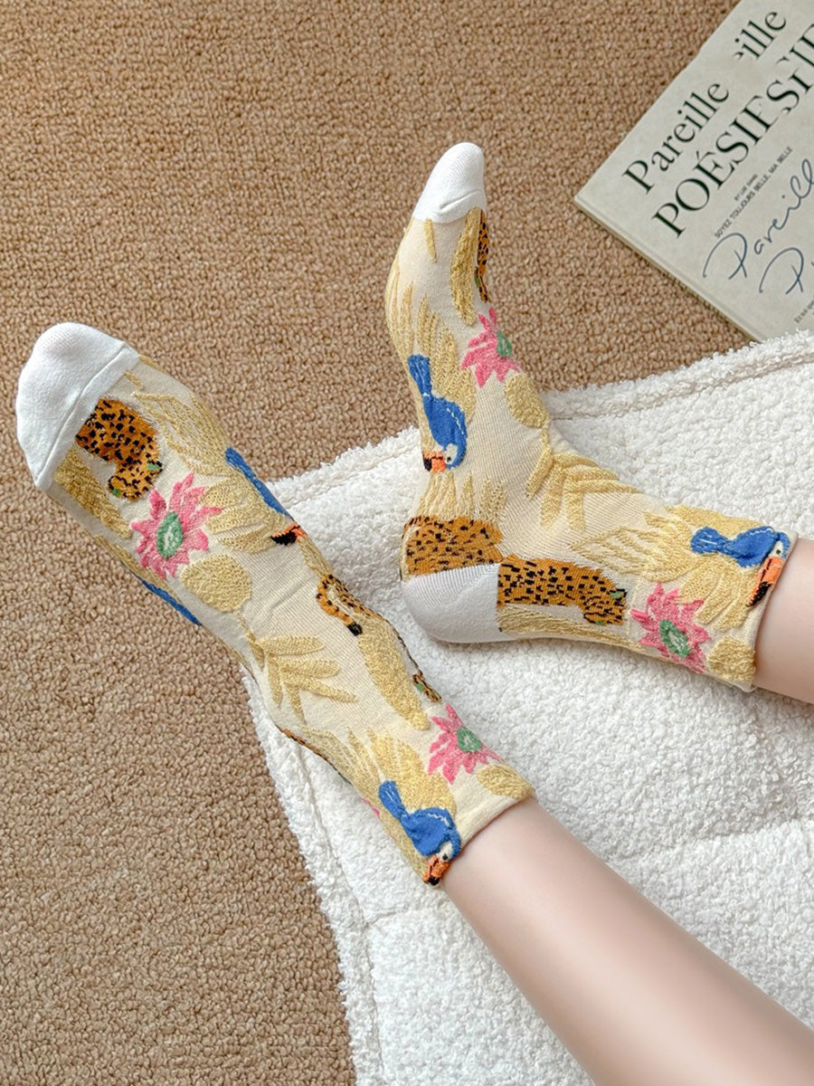 5 Pairs Women Winter Flower Animals Jacquard Socks AX1061