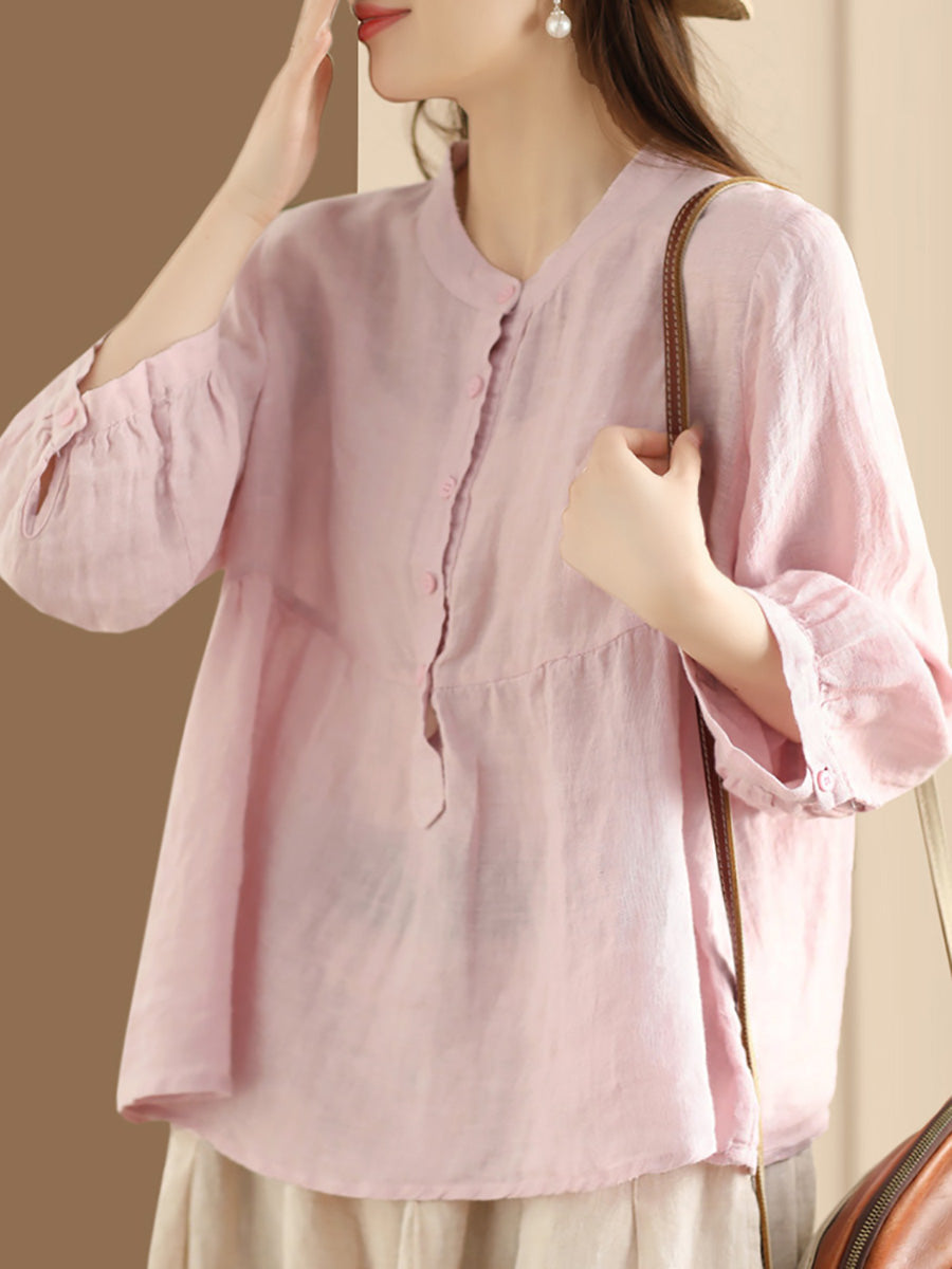 Chemise en lin unie rétro pour femme KL1030