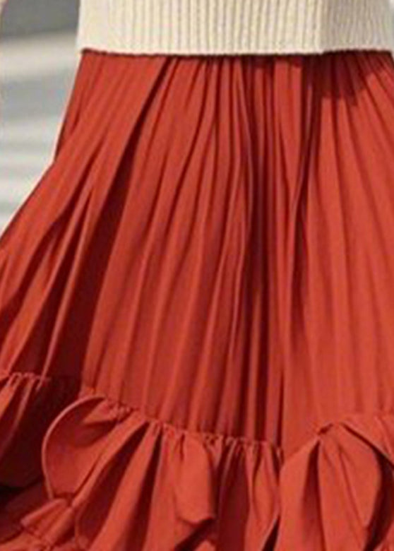 Line DIY Patchwork Red Ruffled Spring A Skirts