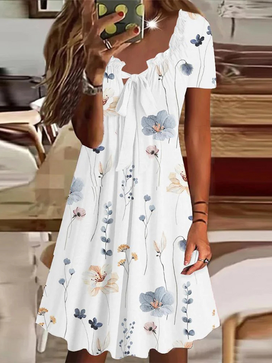 Robe ample décontractée à col en V et à fleurs cc30