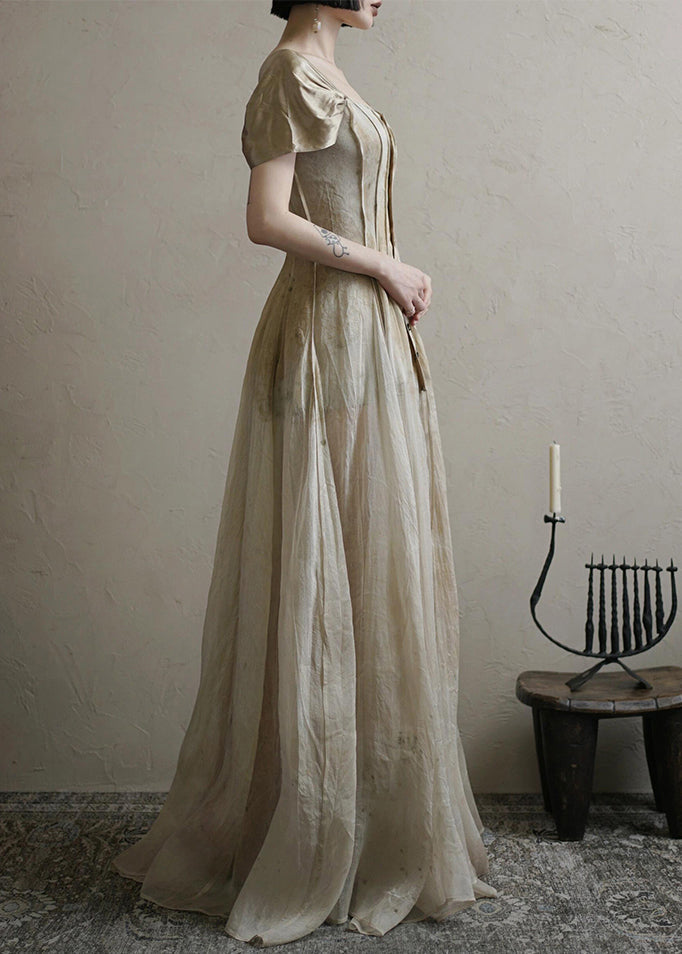 Summer Vintage Collar Square Button Long Dress