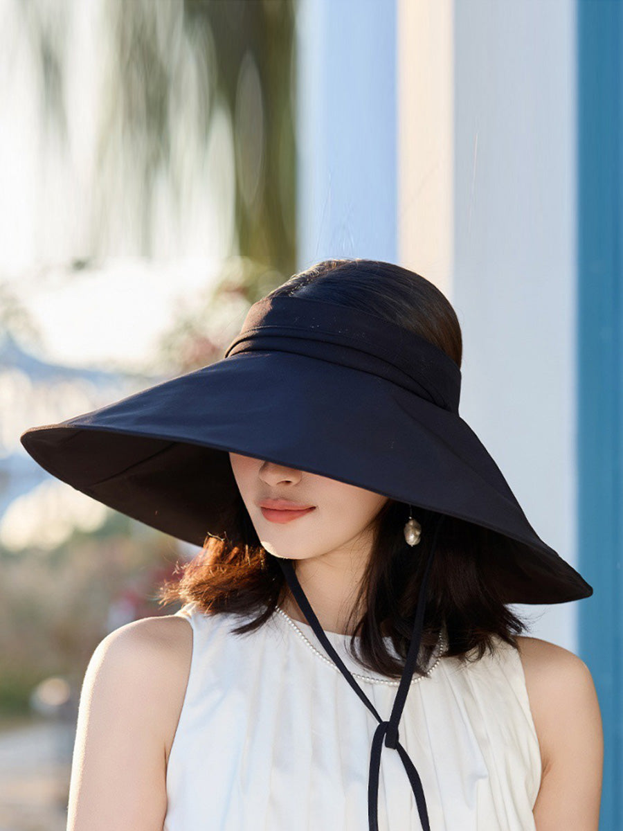 Brim Large Hat Sunproof Casual Stripe Women