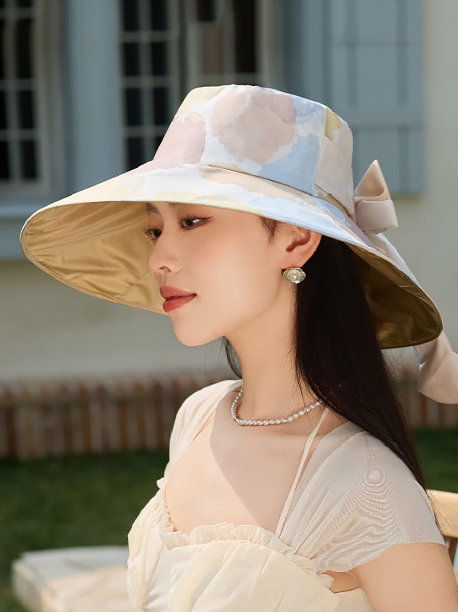 Artsy Colorblock Women Sunproof Hat Bowknot