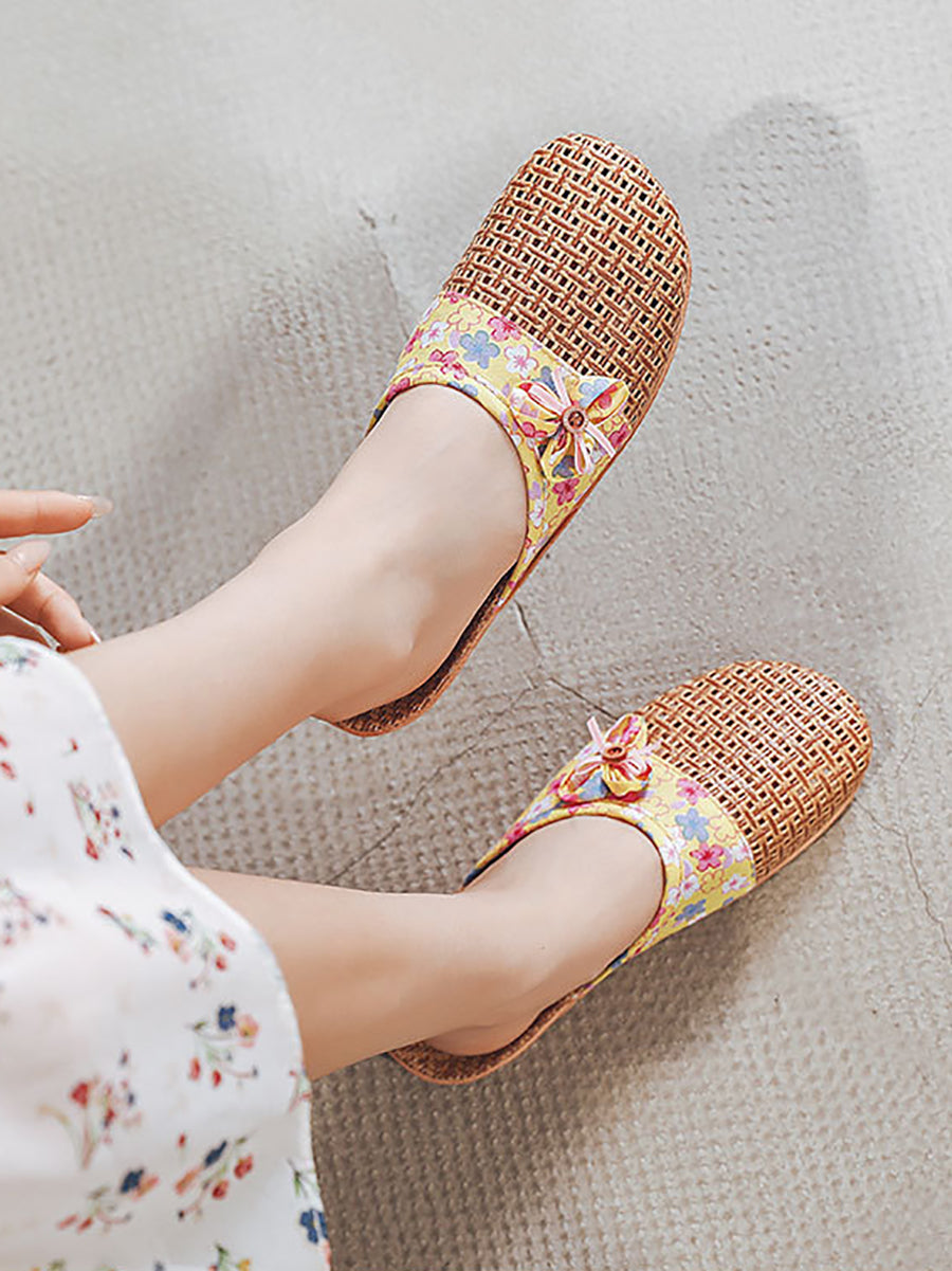 Women Summer Vintage Bamboo Weaving Spliced Slippers FG1022