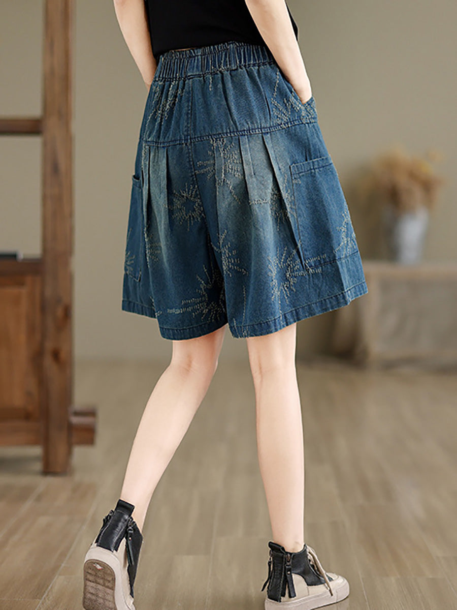 Frauen Sommer Retro Stern Jacquard Denim Fünfte Hose CC012