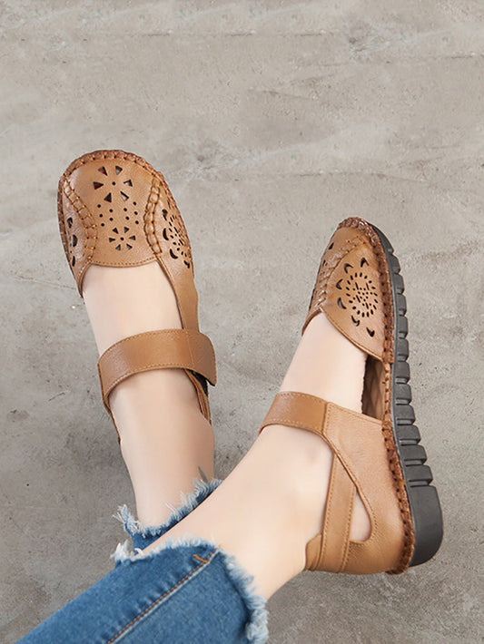Women Summer Leather Cutout Solid Low-Heel Sandals CV1008