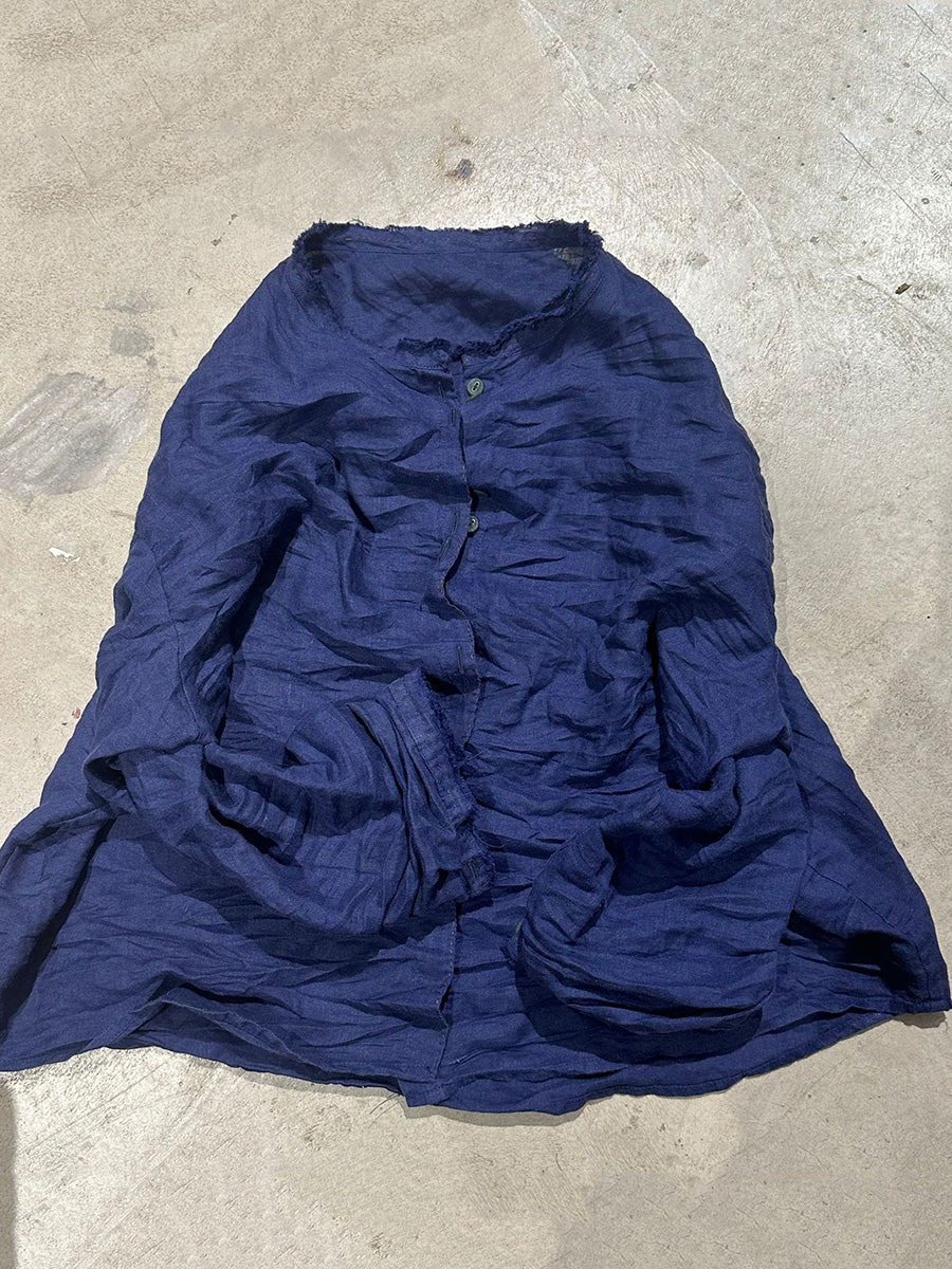 Blouse Vintage Women Collar Stand Ramie Solid Loose