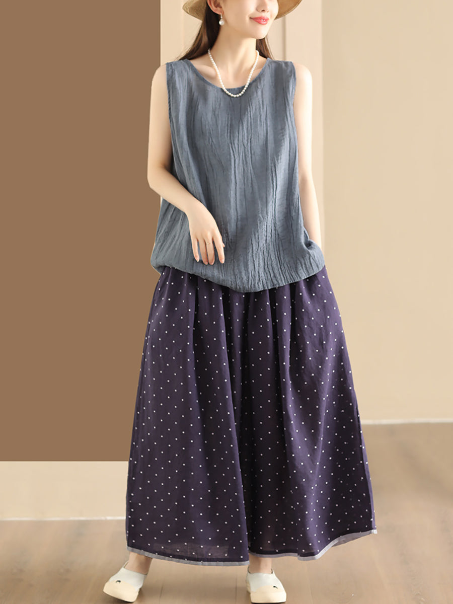 Women Summer Artsy Dot Loose Ramie Skirt PP1047