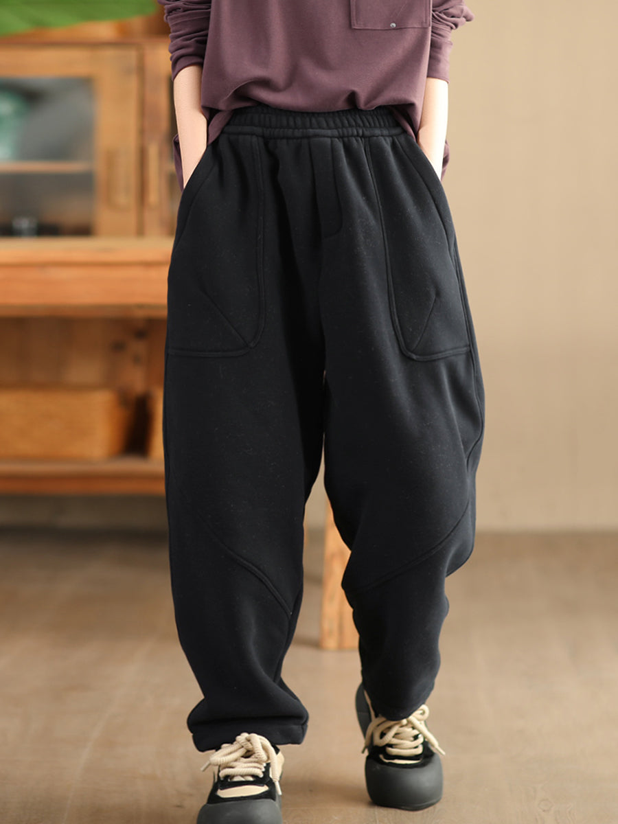 Women Autumn Vintage Cotton Fleece-lined Harem Pants WG014