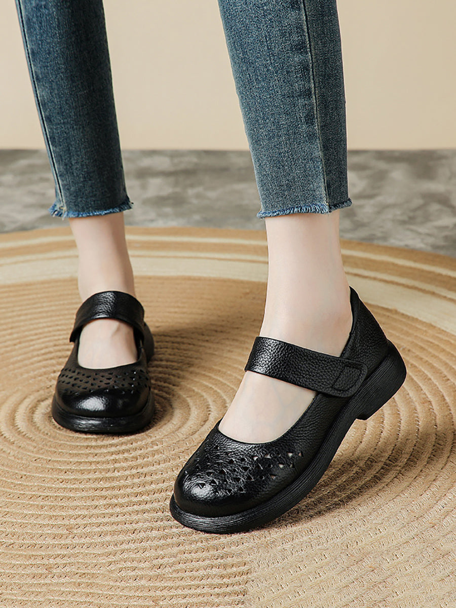 Hollow Summer Leather Out Women Shoes Vintage Platfrom