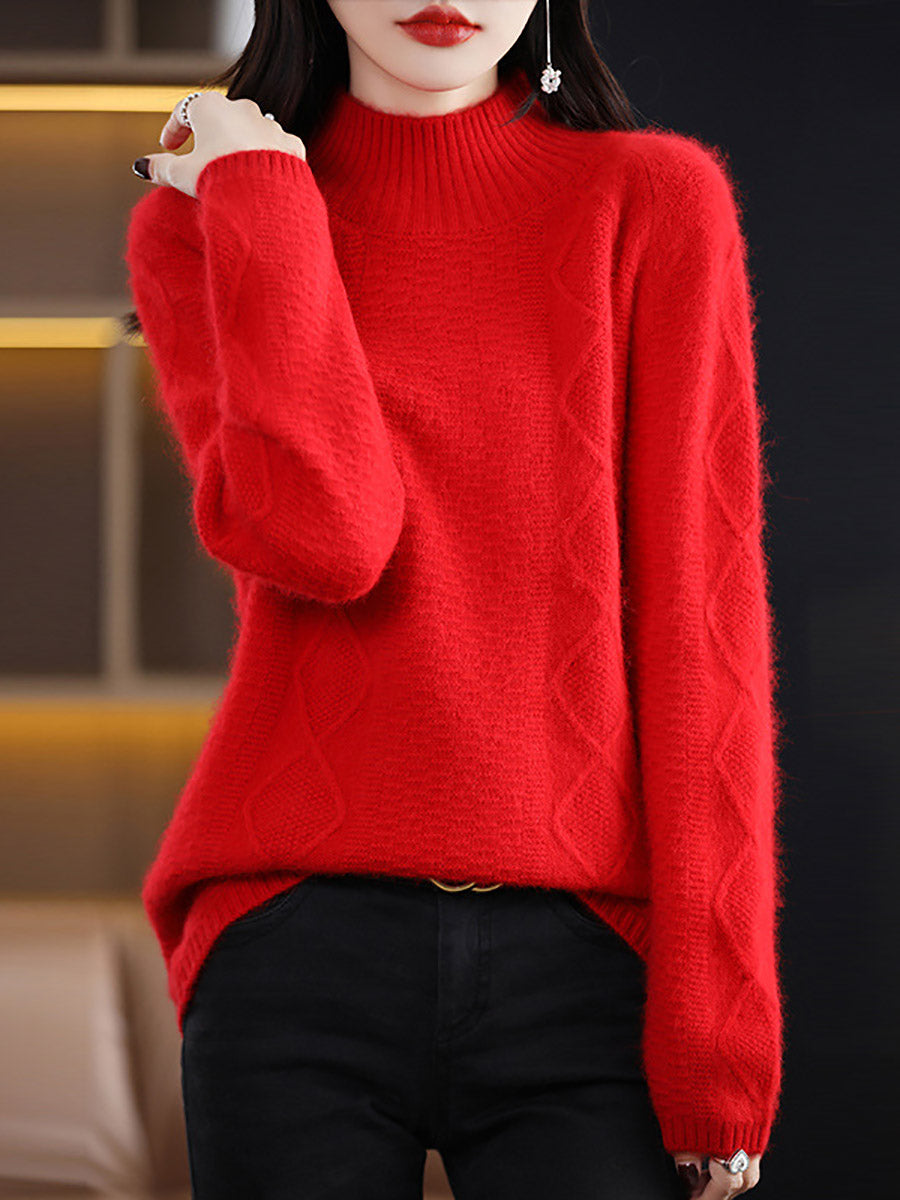 Women Autumn Half-Turtleneck Wool Twist Knit Sweater AX1031