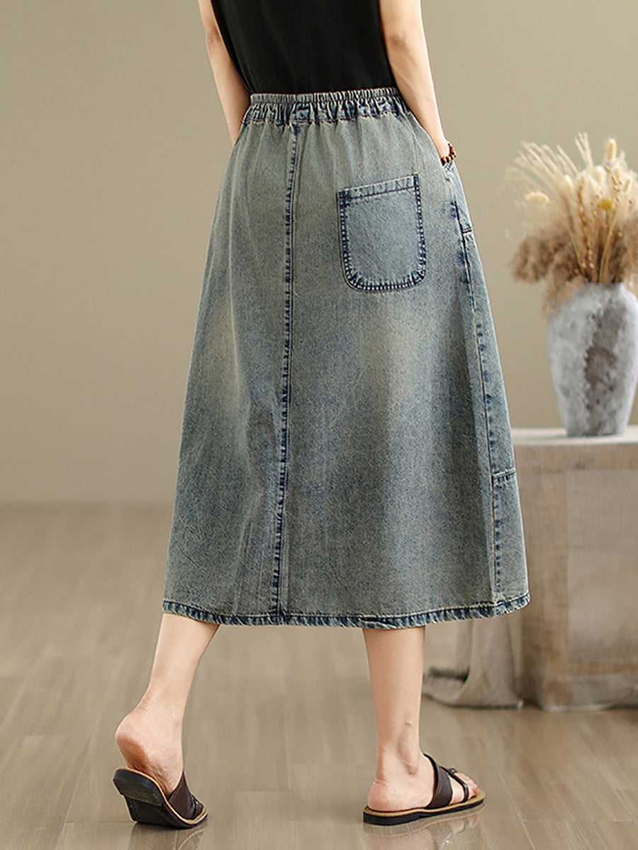 Flower Artsy Spring Embroidery Denim Skirt Women