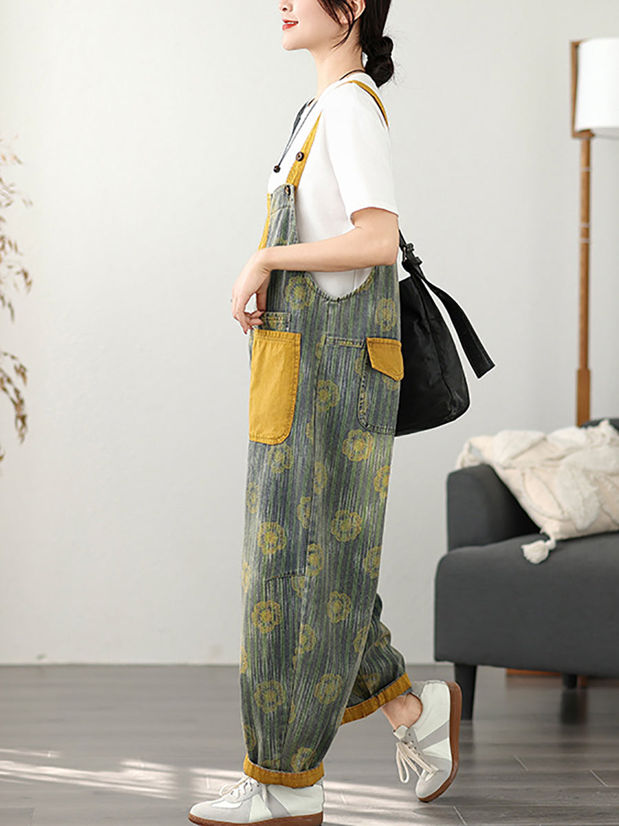 Women Denim Flower Stripe Fashion Jumpsuits Summer