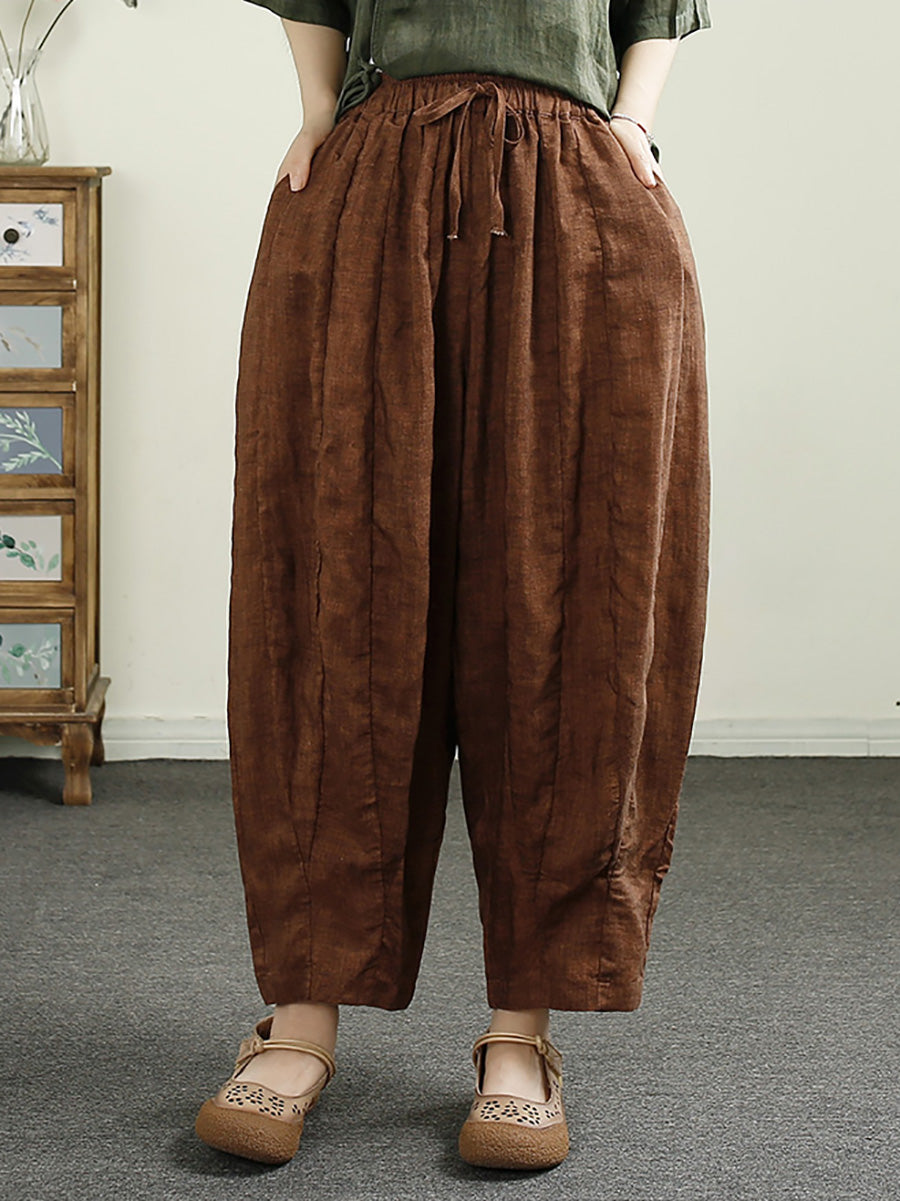 Women Summer Retro Spliced Harem Linen Pants CX010