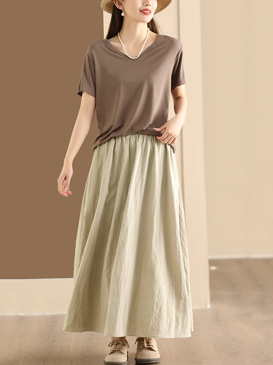 Women Summer Casual Solid Cotton A-shape Skirt KL1014