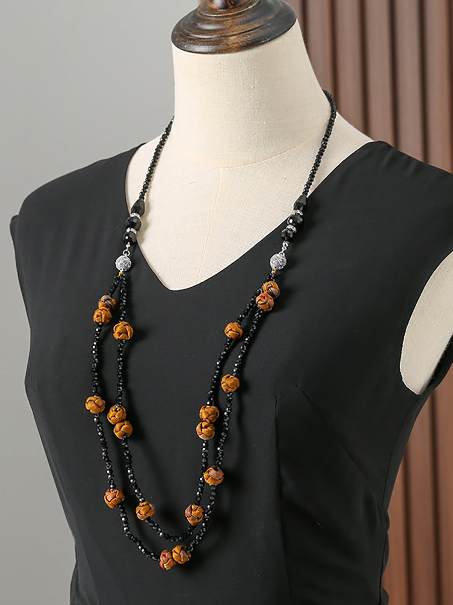 Women Ruyi Knot Beads Weave Sweater Necklace QN005