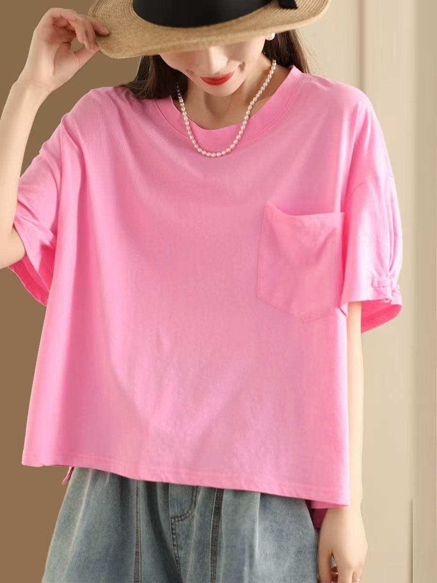 Women Summer Casual Solid Loose Cotton Shirt TY1004
