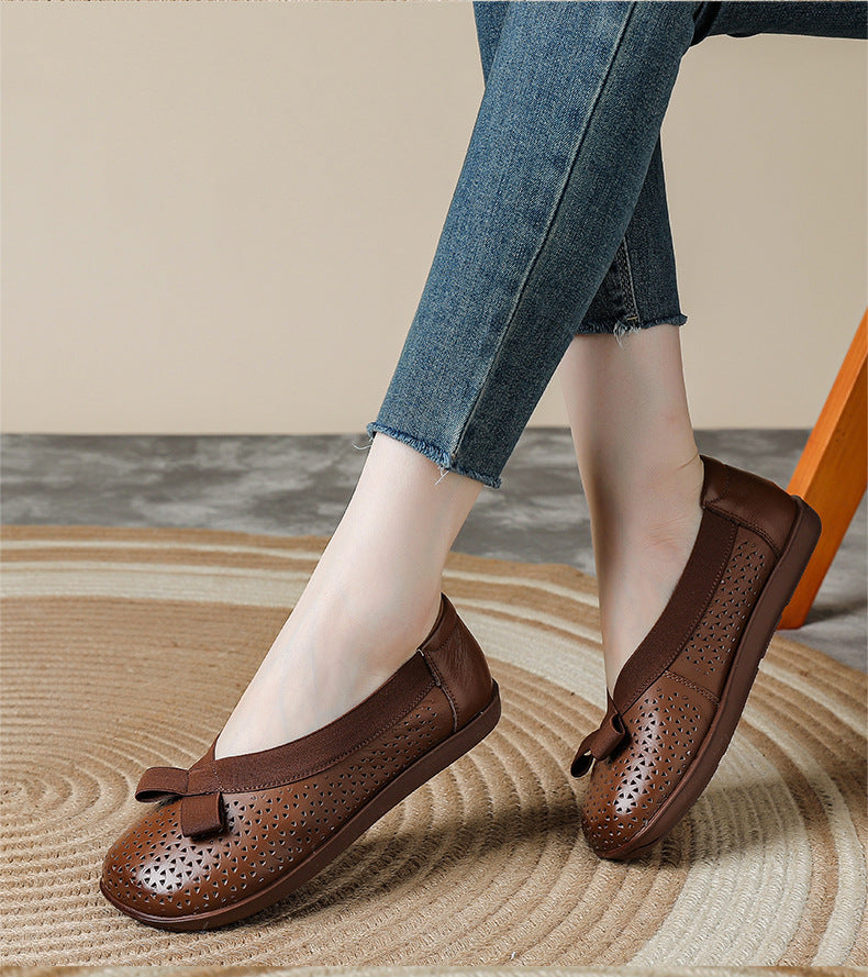 Soft Leather Women Casual Flat Genuine Shoes