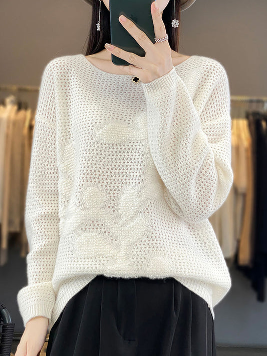 Women Autumn O-Neck Spliced Wool Warm Knit Sweater AV1053