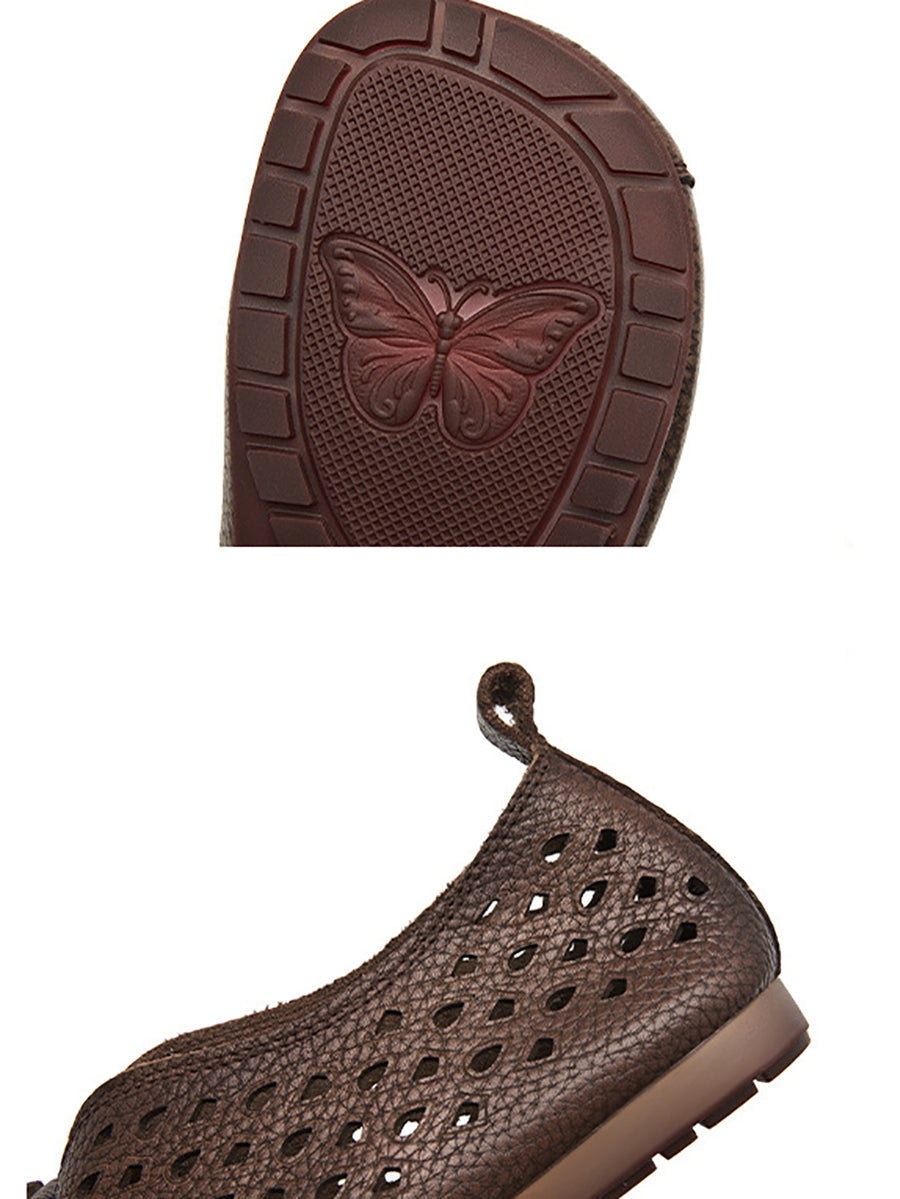 Women Leather Vintage Summer Shoes Flat Spliced
